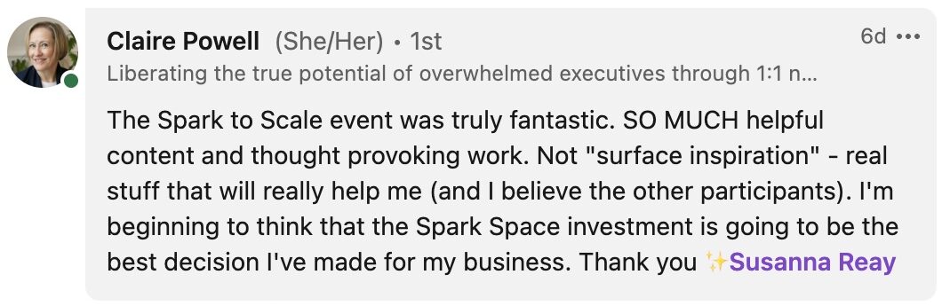 Claire Powell Testimonial for The Spark Space